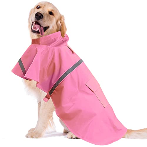 OCSOSO Hunderegenmantel, wasserdichte & Leichte Hunde Regenjacke mit Kapuze Fit Geschirr, Reflektierende Regenmantel Regenmäntel, Hund Regenbekleidung Regenschutz für Mittelgross und Groß Hunde,Rosa von OCSOSO