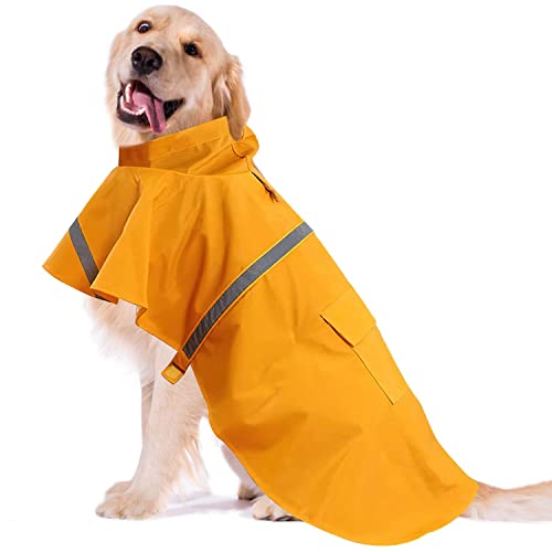 OCSOSO Wasserdichter Regen Hundejacke, Regen Hundmantel mit Kapuze Fit Hundegeschirr Leichte und Reflektierende Hunderegenmantel Regenschutz Hund Jacket for Mittlere und Grosse Hund (Orange L) von OCSOSO