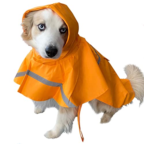 OCSOSO Wasserdichter Hunderegenjacke, Regenmantel Hund mit Kapuze Fit Hundegeschirr, Leichte und Reflektierende Hunderegenmantel Regenschutz Hund Jacket und Coat Mittlere Hund (Orange M) von OCSOSO