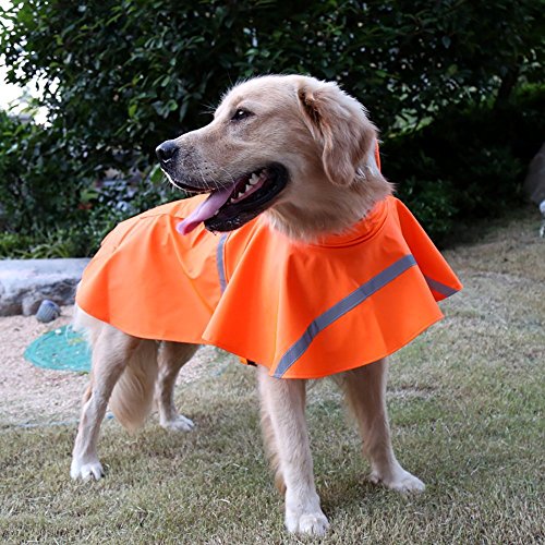 OCSOSO Wasserdichter Hunderegenjacke, Regenmantel Hund mit Kapuze Fit Hundegeschirr, Leichte und Reflektierende Hunderegenmantel Regenschutz Hund Jacket & Coat for Kleine, Mittlere Hund (Orange S/M) von OCSOSO