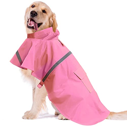 OCSOSO Hunderegenmantel, Wasserdichte & Leichte Hunde Regenjacke mit Kapuze Fit Geschirr, Reflektierende Regenmantel Regenmäntel, Hund Regenbekleidung Regenschutz für Mittelgross & Groß Hunde(Rosa XL) von OCSOSO