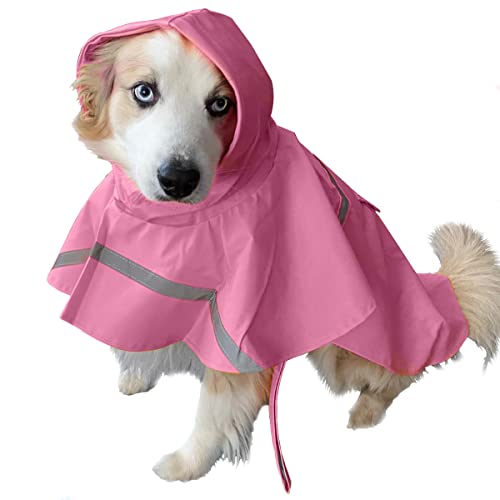 OCSOSO Hunderegenmantel, wasserdichte & Leichte Hunde Regenjacke mit Kapuze Fit Geschirr, Reflektierende Regenmantel, Hund Regenbekleidung Wasserdicht Hunderegenjacke für Klein Hunde (Rosa XS) von OCSOSO