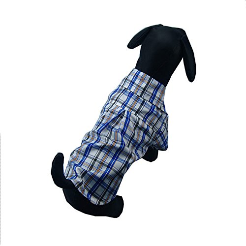 OCSOSO® Welpen-Sommer-Baumwollkleid-Kleid-Haustier-Katze-klassisches Plaid-Polo-Hemd-Mantel-Hundekostüm (L, Blaues Plaid) von OCSOSO