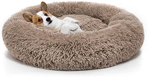 OCSOSO Hundebett, waschbar, Plüsch, rund, Schlummerfunktion, gemütlich, Kätzchen, Teddy-Zwinger, weich, bequem, Donut-Kuscheltier für Katzen und kleine Hunde (S (60 cm, Hellbraun) von OCSOSO