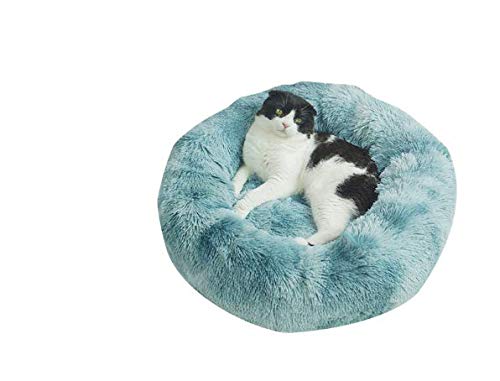 OCSOSO Katzenbett Plüsch Hund Katze Kissen Weiche Kuschelhütte Weiche Welpe Sofa Tiefer Schlafsack mit gemütlichem Schwamm Anti-Rutsch-Unterseite für kleine, Large, Grün-blau von OCSOSO®