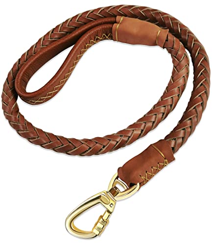 OCSOSOÃ‚® Durable 3.6ft Long Brown Genuine Leather Braided Pet Dogs Leash Training Lead for Large Dogs With Soft Handle 1Inch Wide by OCSOSO von OCSOSO
