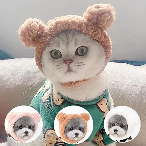 Ocsoso niedliche Katzen- und Welpen-Kopfbedeckung (3 Stück), Fleece-Bärmütze, weich, warm, verstellbar, Klettverschluss, Kopfbedeckung, Haustier von OCSOSO