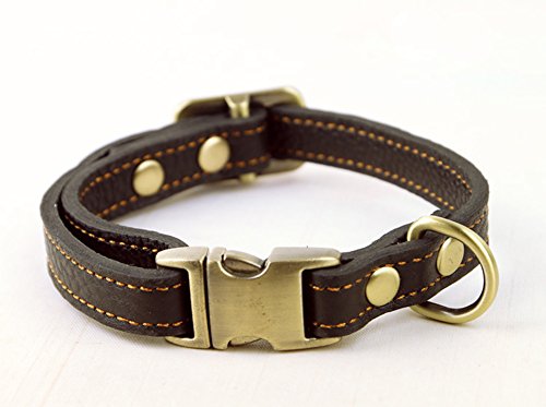 ocsoso® Verstellbare, gepolsterte Leder Halsband für kleine Hunde, verstellbar von 24 cm bis 33 cm, braun und schwarz von OCSOSO