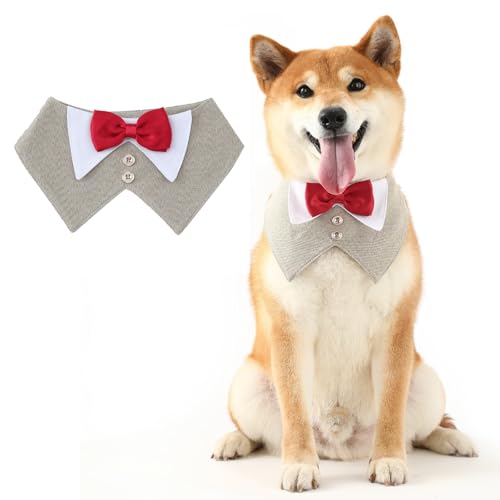OCSOSO Verstellbare Hundefliege & Halstuch – Elegantes Hundekostüm im UK-Stil für Hochzeiten, Weihnachten, Partys | Hundeanzug Smoking Tuxedo mit Klettverschluss[XL] von OCSOSO