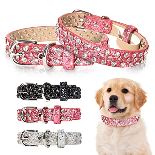 Hundehalsband, Leder, verstellbar, mit Strasssteinen, Rosa / Größe M von OCTBERSIEG