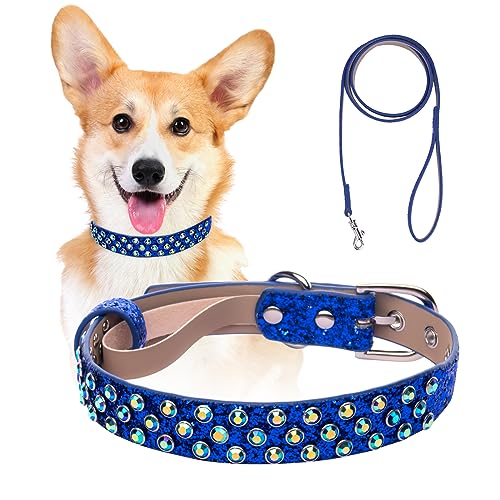 Hundehalsband mit Strasssteinen, glitzernde Diamant-Haustier-Halsbänder mit Leine, verstellbar, schillernd, funkelnde Kristallbesetzung, Mikrofaser-Leder, Spikes, Welpenhalsband, niedlich für kleine Hundehalsband mit Strasssteinen, glitzernde Diamant-Haustier-Halsbänder mit Leine, verstellbar, schillernd, funkelnde Kristallbesetzung, Mikrofaser-Leder, Spikes, Welpenhalsband, niedlich für kleine von OCTBERSIEG