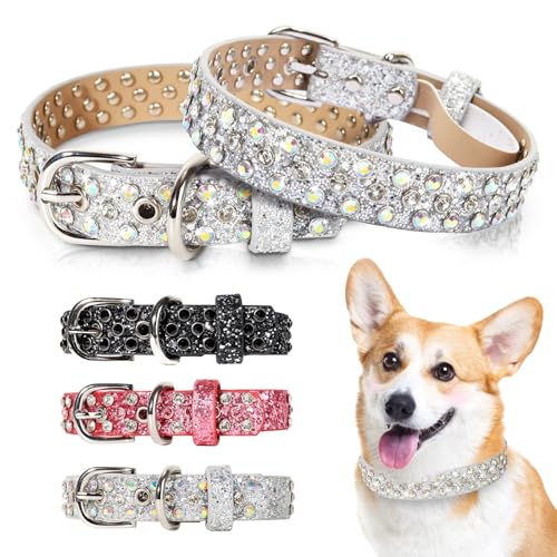 OCTBERSIEG Strass-Hundehalsband – Silberfarben mit glitzernden Diamanten für kleine, mittelgroße und große Hunde von OCTBERSIEG