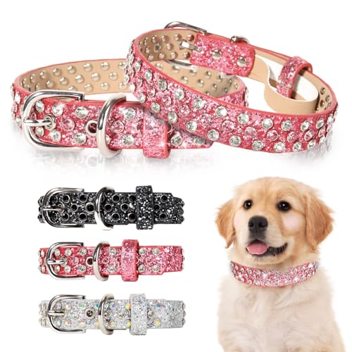 OCTBERSIEG Strass-Hundehalsband – glitzerndes Halsband für kleine bis große Hunde – rosa Diamant-Glitzer mit glänzenden Strasssteinen von OCTBERSIEG