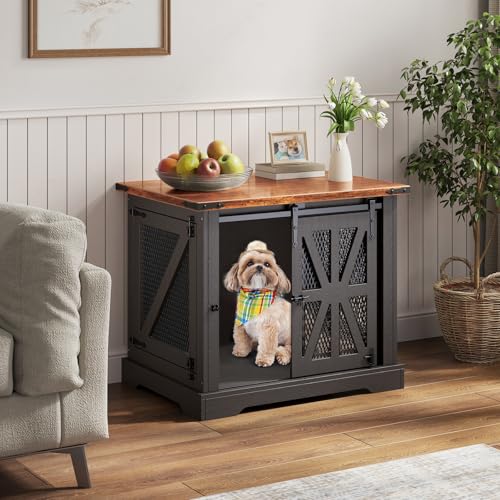 Hundebox, 73 cm Kleiner Hundekäfig, Doppeltür-Hundekäfig für den Hausgebrauch, verstärktes Design, Holz-Innenhundehütte, geeignet für Welpen und kleine Hunde, Größe: 73x51x60 cm, Schwarz von OCTORO