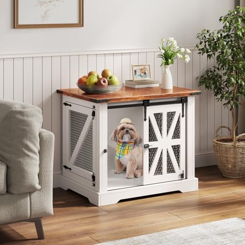 Hundebox, 73 cm Kleiner Hundekäfig, Doppeltür-Hundekäfig für den Hausgebrauch, verstärktes Design, Holz-Innenhundehütte, geeignet für Welpen und kleine Hunde, Größe: 73x51x60 cm, Weiß von OCTORO