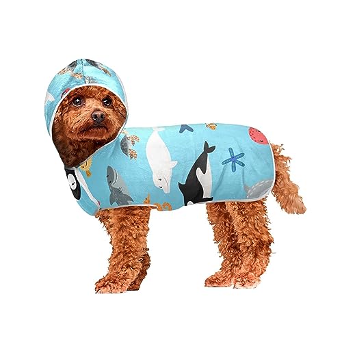 Blaues Meerestier-Handtuch für Haustiere, schnelltrocknend, Handtücher nach dem Baden, Pool oder Strand, tragbares Hundehandtuch von ODAWA