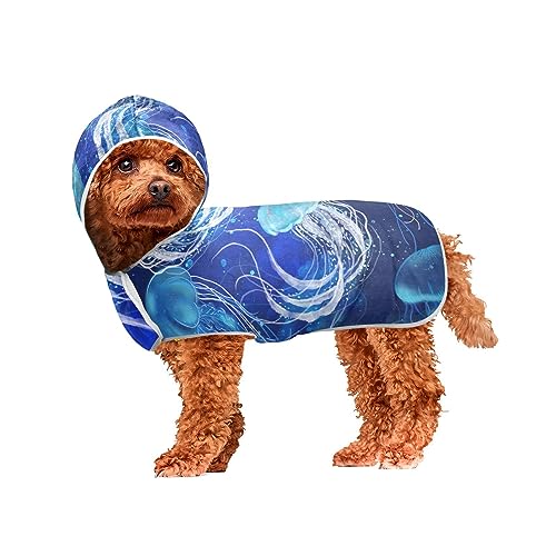 Blue Jellyfish Pet Towel Dog Bathrobe Super Absorbent Machine Washable Hooded Dog Towels for Drying Dogs and Cats von ODAWA