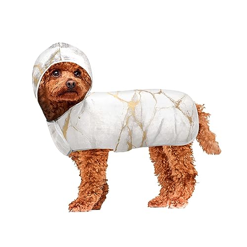 Golden Marble Texture Dog Bath Supplies Machine Washable Hooded Dog Towels for Drying Dogs and Cats Wearable Hooded Bath Pet Towel von ODAWA