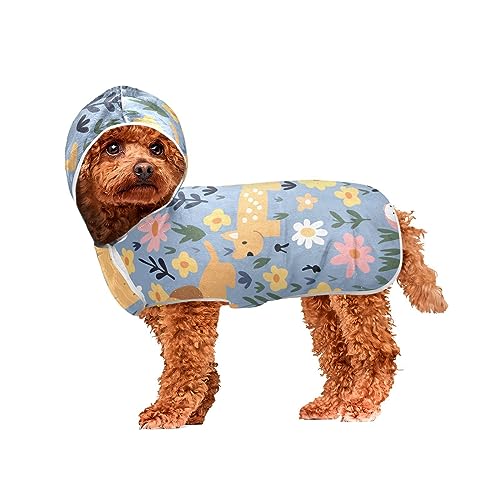 Haustierhandtuch mit Blumenmuster und Hundemotiv für Hunde, maschinenwaschbar, mit Kapuze, zum Trocknen von Hunden und Katzen, einfach zu tragen von ODAWA