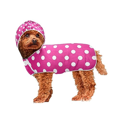 Hot Pink Polka Dot Pet Towel Dog Bathrobe Towel Machine Washable Hooded Dog Towels for Drying Dogs and Cats von ODAWA