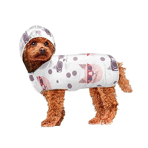 Katze mit Brille Hundebademantel Handtuch Schnelltrocknendes Handtuch für Hunde und Katzen Kapuzenhundehandtuch von ODAWA