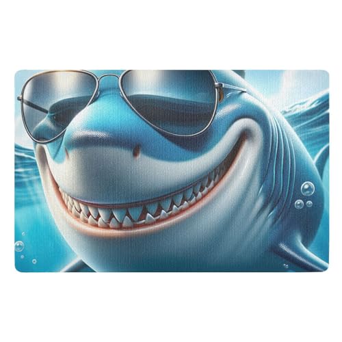 ODAWA Fußmatte Hai mit Sonnenbrille, saugfähig, schmutzabweisend, Schmutzfangmatte, 81,3 x 50,8 cm von ODAWA