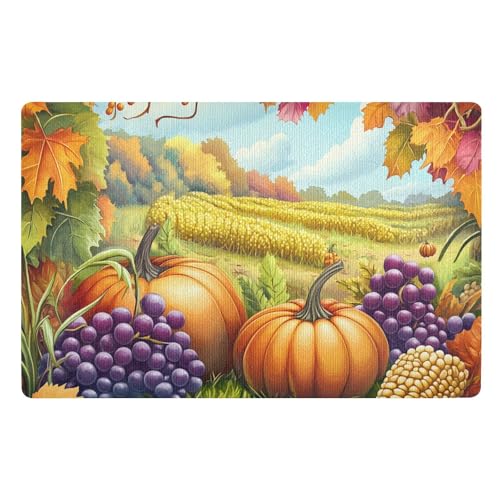 ODAWA Fußmatte mit Motiv "Fall Vineyard Kürbisse", rutschfest, niedriges Profil, für drinnen und draußen, saugfähig, 81,3 x 50,8 cm ODAWA Fußmatte mit Motiv "Fall Vineyard Kürbisse", rutschfest, niedriges Profil, für drinnen und draußen, saugfähig, 81,3 x 50,8 cm von ODAWA
