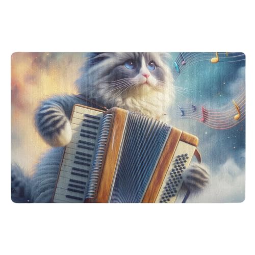 ODAWA Fußmatten mit lustiger Katze, blau, für den Eingangsbereich, 81,3 x 50,8 cm von ODAWA