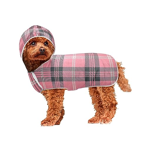 Plaid Fast Dry Towel Machine Washable Hooded Dog Towels for Drying Dogs and Cats Wearable Hooded Bath Pet Towel von ODAWA