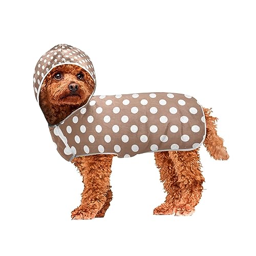 Weiß-braunes Retro-Hundehandtuch mit Punkten nach dem Baden, maschinenwaschbar, mit Kapuze zum Trocknen von Hunden und Katzen, tragbares Kapuzenbadetuch für Haustiere Weiß-braunes Retro-Hundehandtuch mit Punkten nach dem Baden, maschinenwaschbar, mit Kapuze zum Trocknen von Hunden und Katzen, tragbares Kapuzenbadetuch für Haustiere von ODAWA