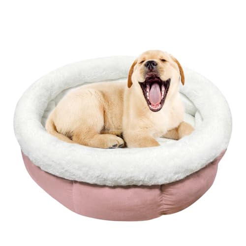 ODIWEN Katzenbett Waschbar Hundebett Kleine Hunde, Donutbett für Hunde Katzen, Flauschiges Katzenbett, 50 x 50 x 20 cm, Plüsch Haustierbett, Katzenschlafplatz für Katzen Bettchen (Rosa) von ODIWEN