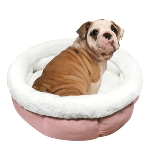 ODIWEN Katzenbett Waschbar Hundebett Kleine Hunde, Donutbett für Hunde Katzen, Flauschiges Katzenbett, 60 x 60 x 23 cm, Plüsch Haustierbett, Katzenschlafplatz für Katzen Bettchen (Rosa) von ODIWEN