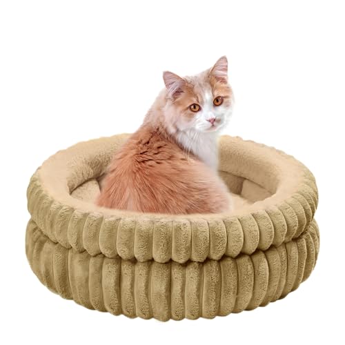 ODIWEN Katzenbett waschbar Hundebett, Flauschiges Katzenbett, 50 x 50 x 18 cm, Plüsch Haustierbett, Katzenschlafplatz für Katzen,Katzen Bettchen für Kleinen Hunde/Katze,Sanft Katzenkissen (Braun) von ODIWEN