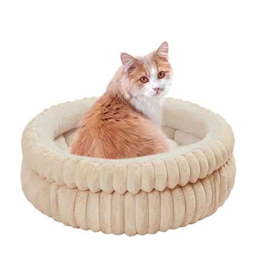 ODIWEN Katzenbett waschbar Hundebett, Flauschiges Katzenbett, 60 x 60 x 20 cm, Plüsch Haustierbett, Katzenschlafplatz für Katzen,Katzen Bettchen für Kleinen Hunde/Katze,Sanft Katzenkissen(Cremefarben) von ODIWEN