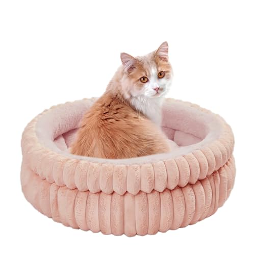 ODIWEN Katzenbett waschbar Hundebett, Flauschiges Katzenbett, 60 x 60 x 20 cm, Plüsch Haustierbett, Katzenschlafplatz für Katzen,Katzen Bettchen für Kleinen Hunde/Katze,Sanft Katzenkissen (Rosa) von ODIWEN