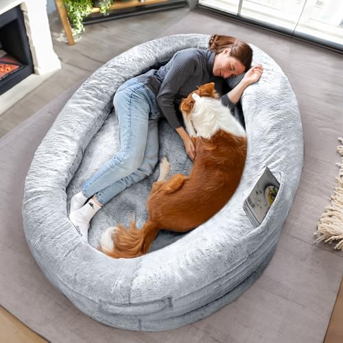 Hundebett für Menschen & Hunde | Riesiges Human Dog Bed für Menschen | Warmes & bequemes Beanbag Bed | Hundebett für Menschen & Haustiere in Menschengröße für Erwachsene | Bezug abnehmbar | Blau von ODOXIA