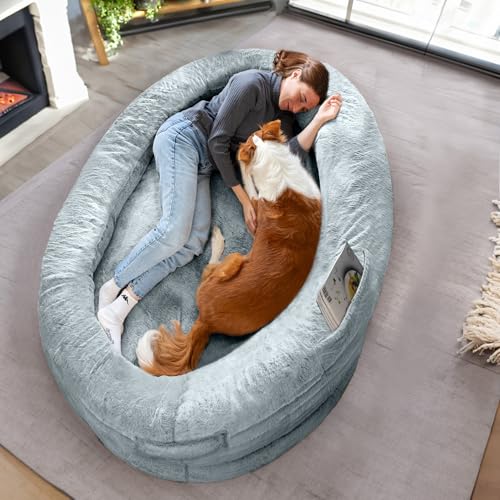 Hundebett für Menschen & Hunde | Riesiges Human Dog Bed für Menschen | Warmes & bequemes Beanbag Bed | Hundebett für Menschen & Haustiere in Menschengröße für Erwachsene | Bezug abnehmbar | Blau von ODOXIA