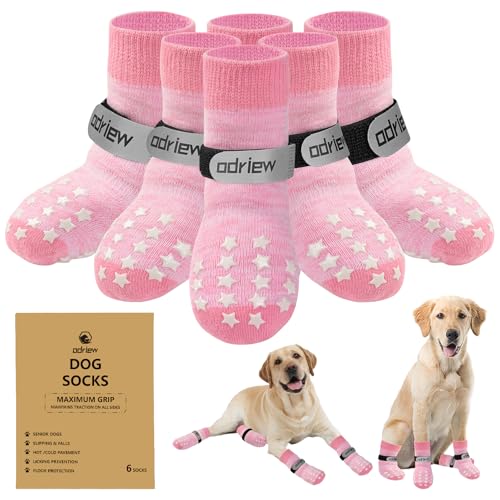 ODRIEW Rutschfeste Hundesocken gegen Lecken von Pfoten, doppelseitige Griffe, Hundesocken für Hartholzböden, rutschfest, mit elastischen reflektierenden Riemen für kleine, mittelgroße und große und von ODRIEW