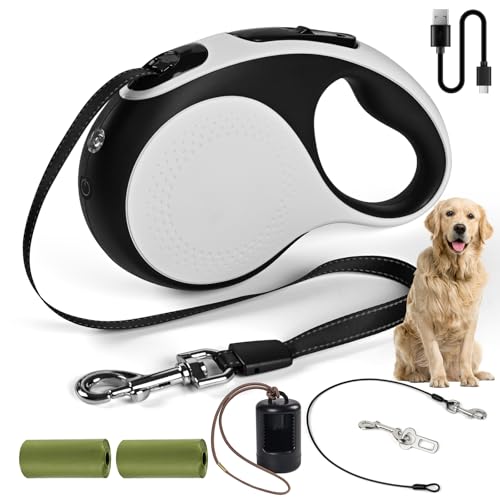 Robuste, einziehbare Hundeleine für große Hunde, 4,8 m, mit kaufestem Kabel, 360° verhedderungsfreies, starkes reflektierendes Nylonband, rutschfester Griff, für Hunde bis zu 50 kg (Weiß, 4,8 m + Robuste, einziehbare Hundeleine für große Hunde, 4,8 m, mit kaufestem Kabel, 360° verhedderungsfreies, starkes reflektierendes Nylonband, rutschfester Griff, für Hunde bis zu 50 kg (Weiß, 4,8 m + von ODRIEW