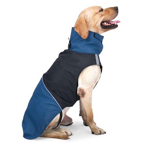 Warme Hundemäntel – Winddichte Hunde-Winter-Outdoor-Jacken, kaltes Wetter, Mäntel für Hunde, wasserdichte Hunde-Regenmäntel mit Loch für Hundeleine, Schwarz, Blau, Größe L von ODSSDAPU