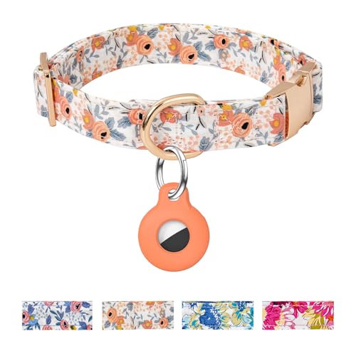 AirTag Hundehalsband, verstellbares Hundehalsband mit AirTag-Halter, niedliches Welpenhalsband mit Metallschnalle, weich gepolstert, blaues Blumenmuster, Haustierhalsband für kleine, mittelgroße und AirTag Hundehalsband, verstellbares Hundehalsband mit AirTag-Halter, niedliches Welpenhalsband mit Metallschnalle, weich gepolstert, blaues Blumenmuster, Haustierhalsband für kleine, mittelgroße und von OEBEESA