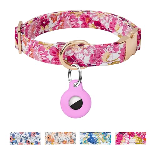 AirTag Hundehalsband, verstellbares Hundehalsband mit AirTag-Halter, niedliches Welpenhalsband mit Metallschnalle, weich gepolstert, blaues Blumenmuster, Haustierhalsband für kleine, mittelgroße und AirTag Hundehalsband, verstellbares Hundehalsband mit AirTag-Halter, niedliches Welpenhalsband mit Metallschnalle, weich gepolstert, blaues Blumenmuster, Haustierhalsband für kleine, mittelgroße und von OEBEESA