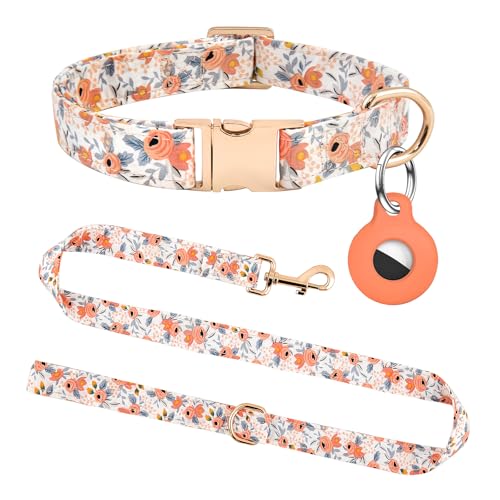 Hundehalsband und Leine, Set mit AirTag-Halter, verstellbare Hundehalsbänder mit Schnellverschluss-Metallschnalle, Blumenmuster mit weicher Polsterung für kleine, mittelgroße und große Hunde Hundehalsband und Leine, Set mit AirTag-Halter, verstellbare Hundehalsbänder mit Schnellverschluss-Metallschnalle, Blumenmuster mit weicher Polsterung für kleine, mittelgroße und große Hunde von OEBEESA