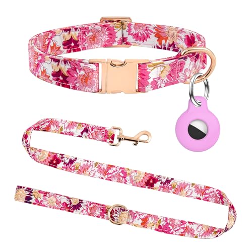 Hundehalsband und Leine, Set mit AirTag-Halter, verstellbare Hundehalsbänder mit Schnellverschluss-Metallschnalle, Blumenmuster mit weicher Polsterung für kleine, mittelgroße und große Hunde Hundehalsband und Leine, Set mit AirTag-Halter, verstellbare Hundehalsbänder mit Schnellverschluss-Metallschnalle, Blumenmuster mit weicher Polsterung für kleine, mittelgroße und große Hunde von OEBEESA