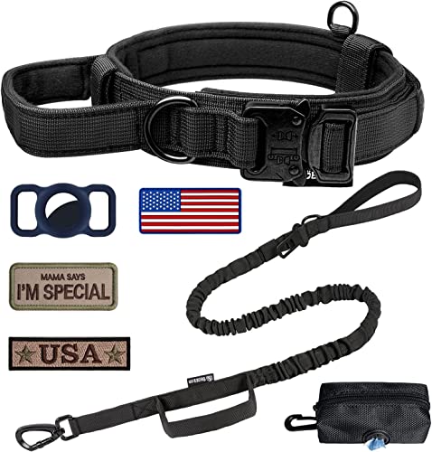OEBEESA Taktisches Hundehalsband und Leine: Verstellbares Militär-Nylon-Hundehalsband mit Griff, stoßdämpfend, einziehbar, Starke Hundeleine für mittelgroße und große Hunde mit Airtags-Halter-Patches OEBEESA Taktisches Hundehalsband und Leine: Verstellbares Militär-Nylon-Hundehalsband mit Griff, stoßdämpfend, einziehbar, Starke Hundeleine für mittelgroße und große Hunde mit Airtags-Halter-Patches von OEBEESA