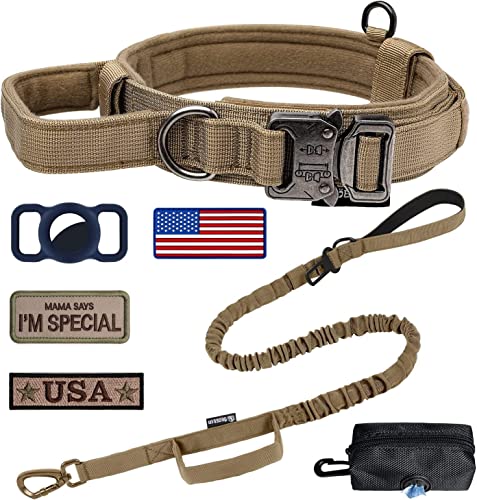 OEBEESA Taktisches Hundehalsband und Leine: Verstellbares Militär-Nylon-Hundehalsband mit Griff, stoßdämpfend, einziehbar, Starke Hundeleine für mittelgroße und große Hunde mit Airtags-Halter-Patches OEBEESA Taktisches Hundehalsband und Leine: Verstellbares Militär-Nylon-Hundehalsband mit Griff, stoßdämpfend, einziehbar, Starke Hundeleine für mittelgroße und große Hunde mit Airtags-Halter-Patches von OEBEESA