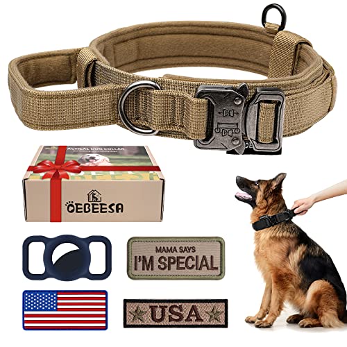 Taktisches Hundehalsband Verstellbares Militärhalsband Nylon K9 Halsbänder mit Kontrollgriff und robuster Metallschnalle für mittlere und große Hunde mit 3 Patches und AirtagCaseHalterung (XL, von OEBEESA