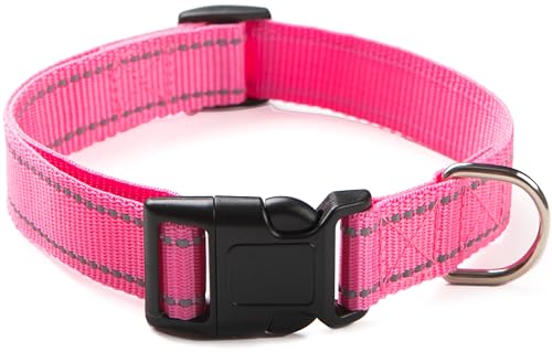 Reflektierendes Hundehalsband (Größe S: Breite 1,9 cm, Halsumfang 30,5–40,6 cm, Rosa) von OEFEO