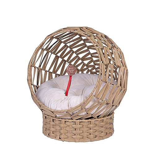 OEHID Rattan Wicker Cat Bed, Pet Cat Beds House Handwoven Basket with Soft Cushion and Cat Egg Chair Shape, Woven Cat Bed Kitty House with Stand, Raised Wicker Cat Bed for Indoor Cats, Natural von OEHID