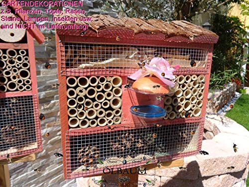 1x Bienenhotel,Rindendach Insektenhaus + Bienenhaus mit Bienentränke, insektenhotel mit Rindendach, aus Holz von Ölbaum